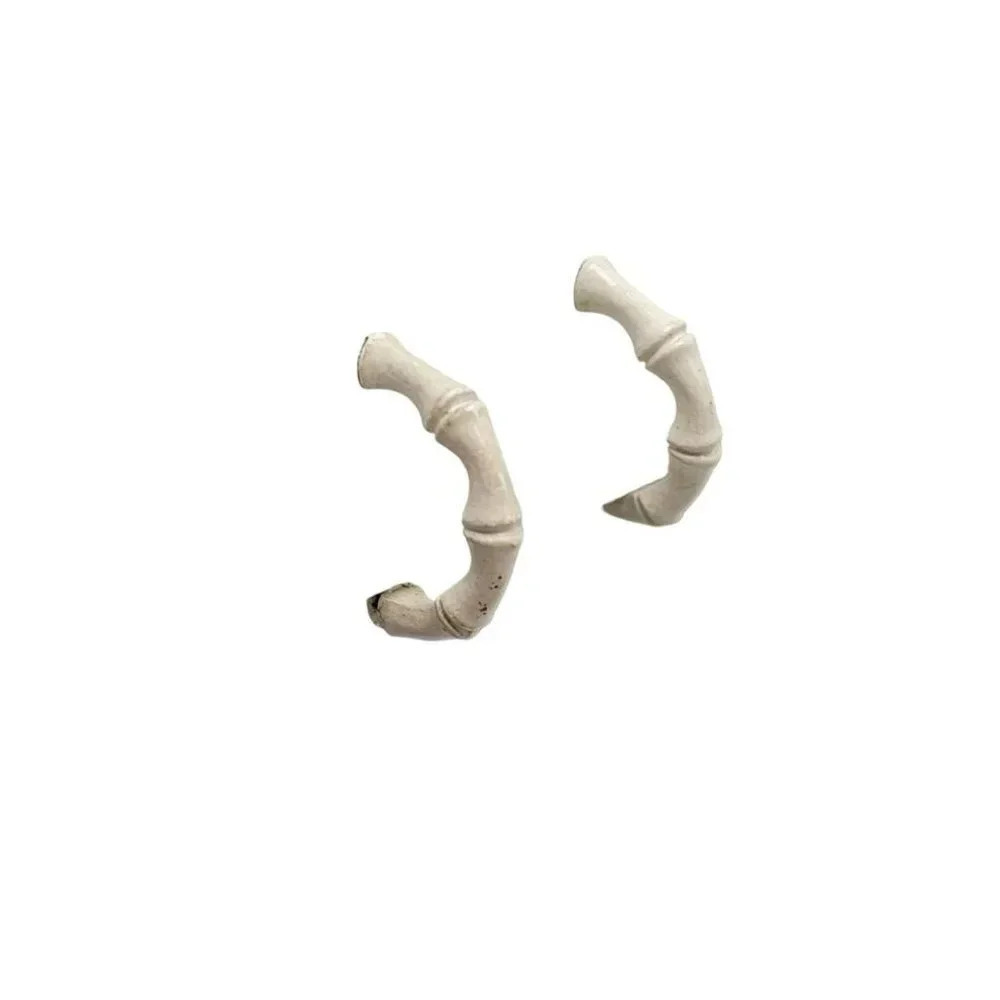 Trifari White Enamel Bamboo Hoop Earrings Clip on Closure Vintage